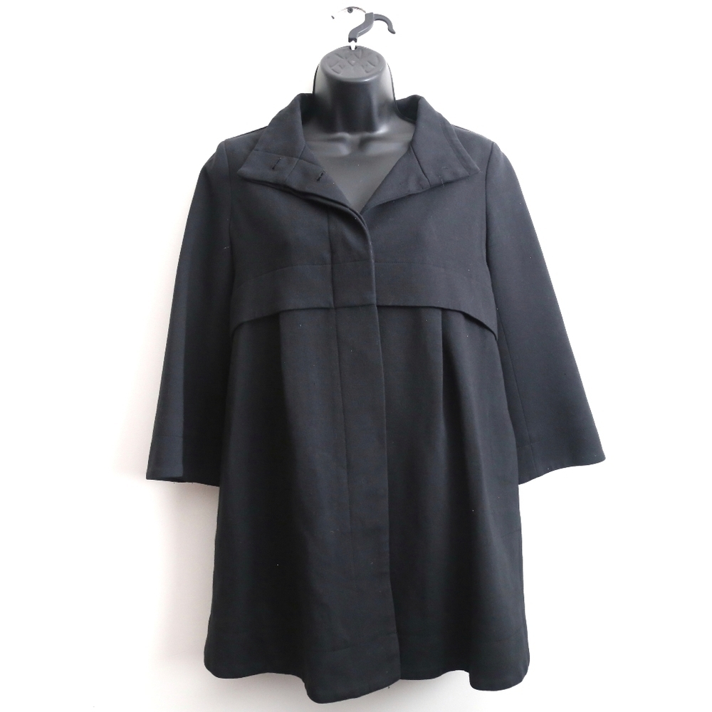 𝅺THEORY Loris Craze Black Drapery Coat Jacket Button Down Womens Size Small